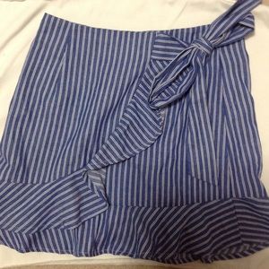 White and blue striped wrap skirt